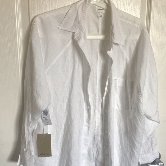 BNWT Aritzia Wilfred Free White Boyfriend Linen Shirt Size XS - Picture 9 of 9